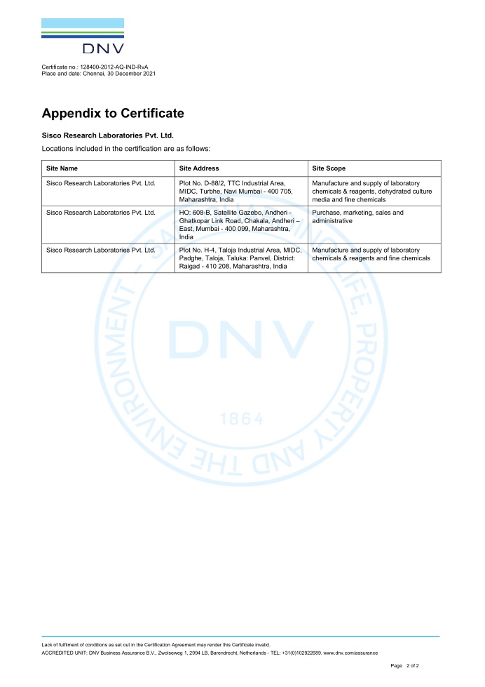Sisco Research ISO DNV Certificate